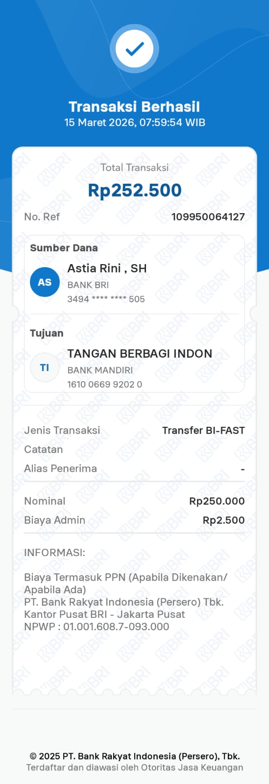 Donasi dari Ibu Astia Rini